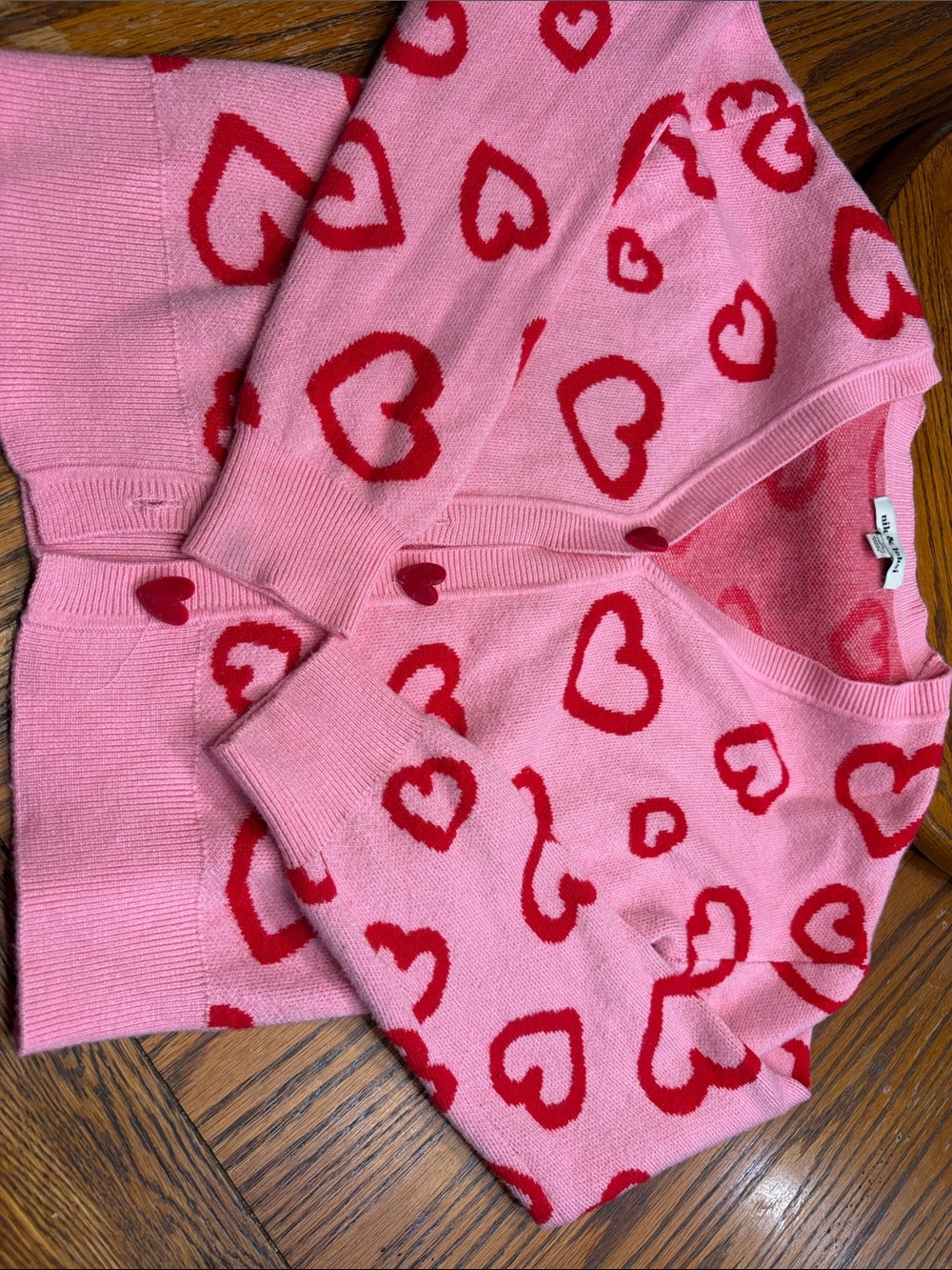 Pink Heart Print Cardigan